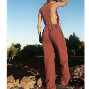 Free People Beach Let’s Chill One Piece Jumpsuit Medium Rust Color Boho oversize
